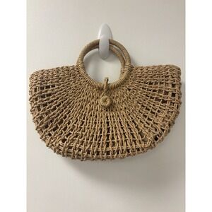 Vintage Wicker Woven Tote Bag Basket Boho Beach Art